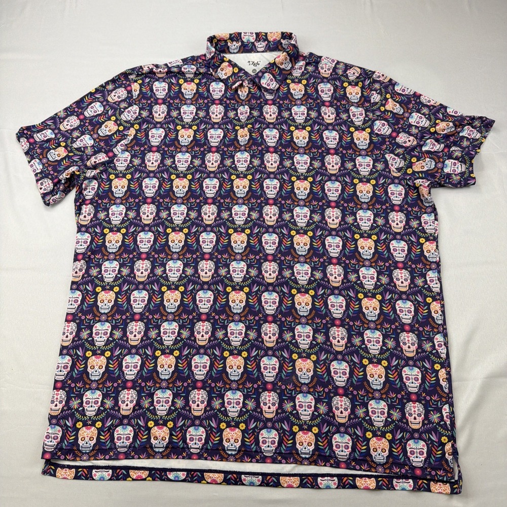 1764 I'm Dead Golf Polo Mens 3XL Day of the Dead Skulls Mardi Gras Stretch Shirt